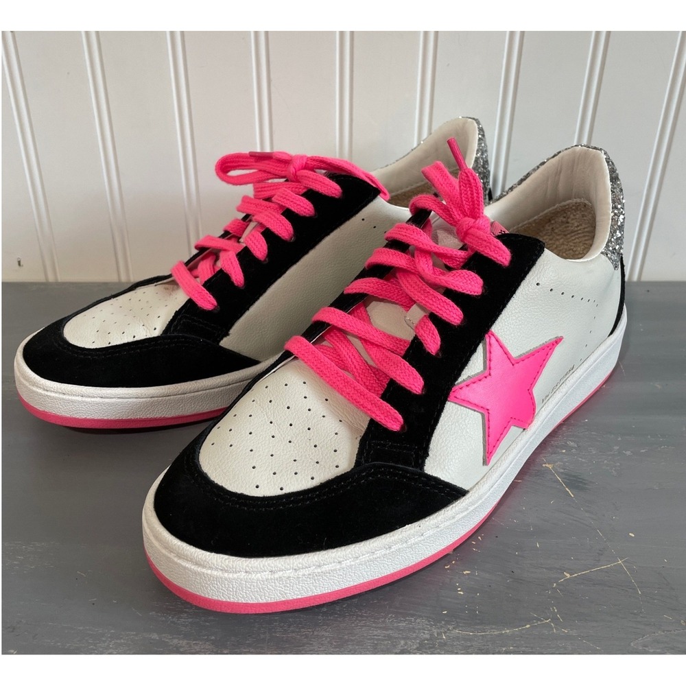 Vintage Havana Denisse Sneakers White Black Neon Pink Star Glitter Womens 10